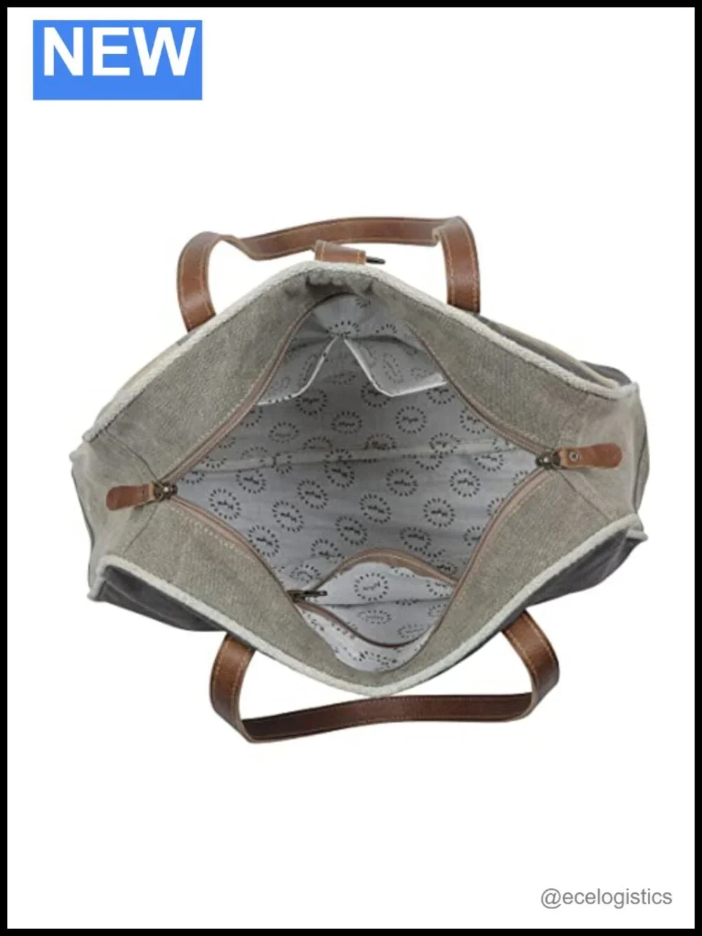Myra Upcycled Canvas Leather Tote Bag with Zipper